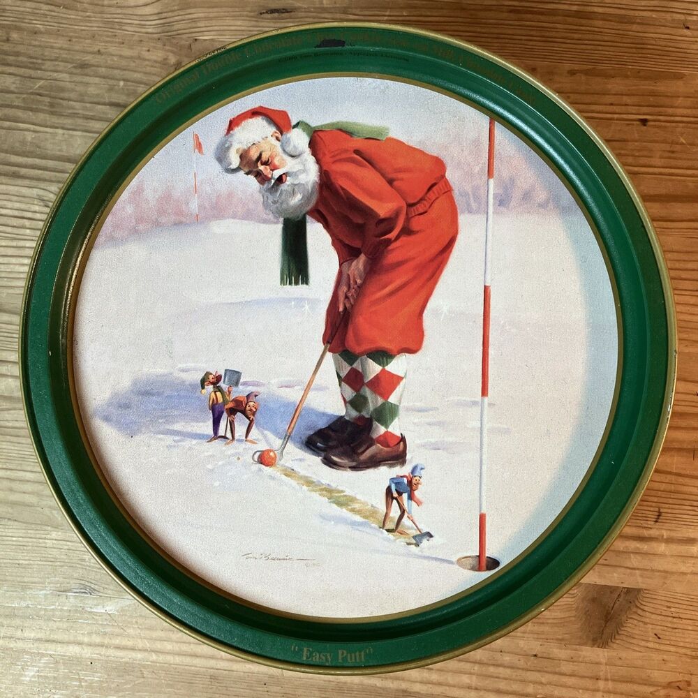 VTG Tom Browning "Easy Putt" Golfing Santa Natco Large Cookie Tin 10.5" x 4.5"